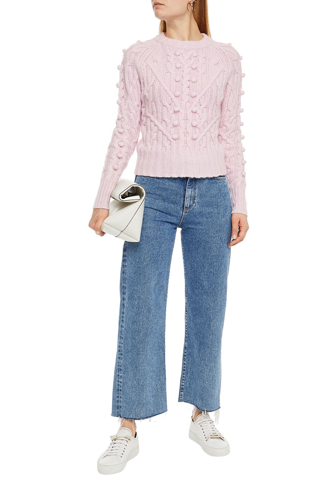 AUTUMN CASHMERE Pompom-embellished cable-knit cashmere sweater