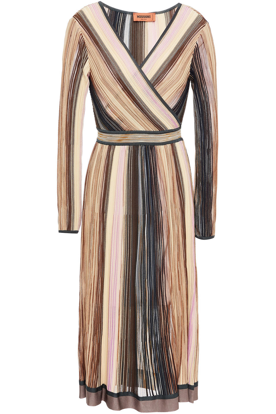 Missoni Woman Wrap-effect Ribbed-knit Dress Beige Size 42