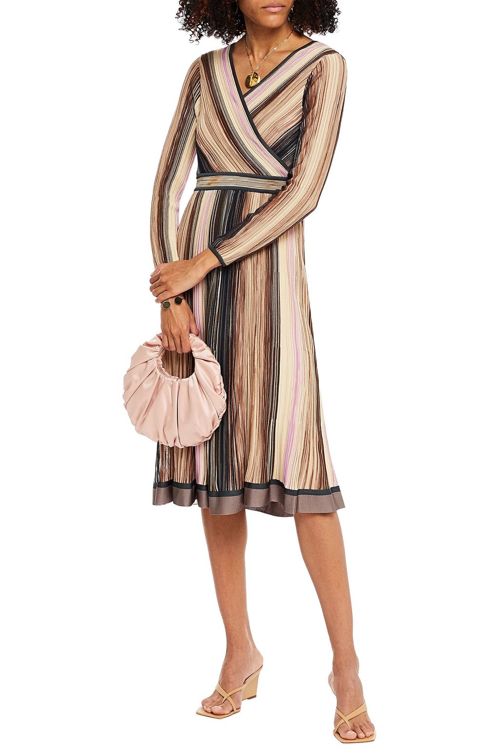 MISSONI Striped ribbed-knit midi dress