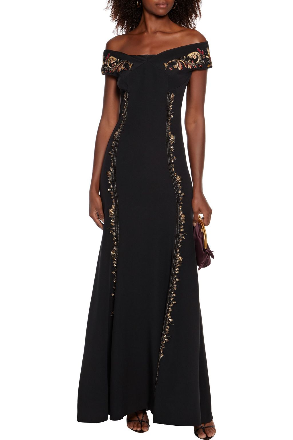 ETRO Off-the-shoulder embellished silk-crepe gown