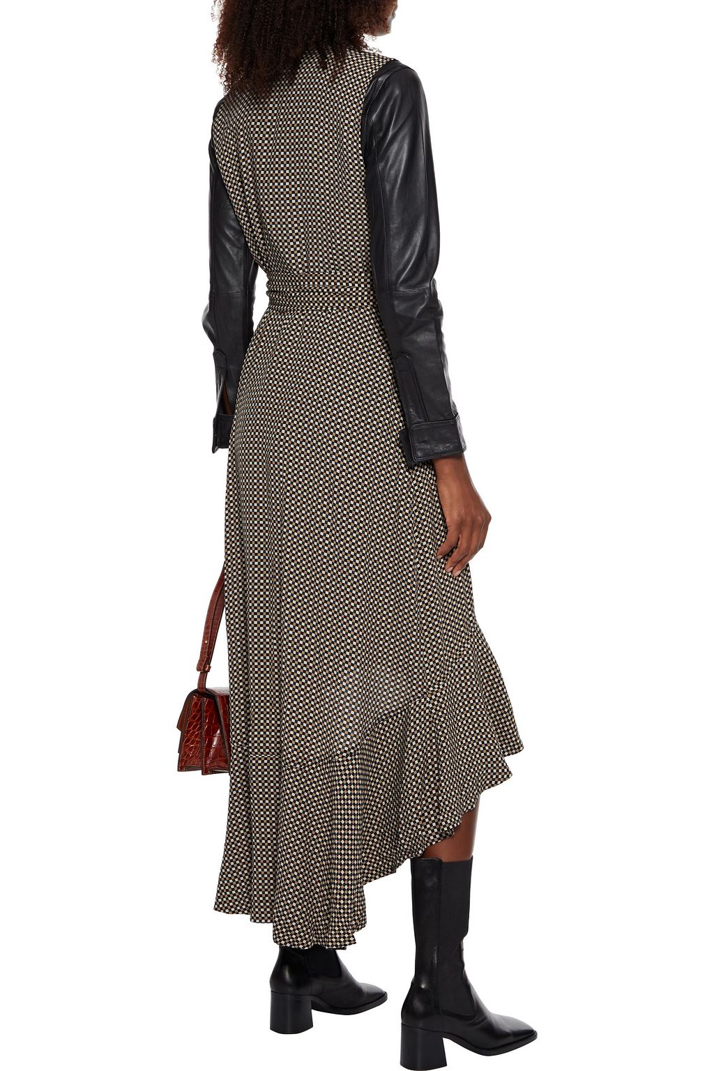 GANNI Asymmetric gingham crepe midi wrap dress