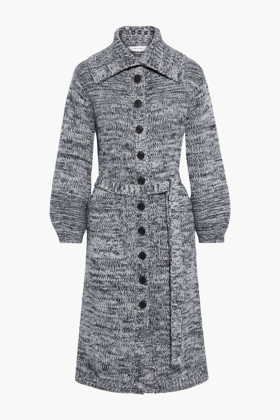 frame - belted marled wool-blend cardigan - blue - xs