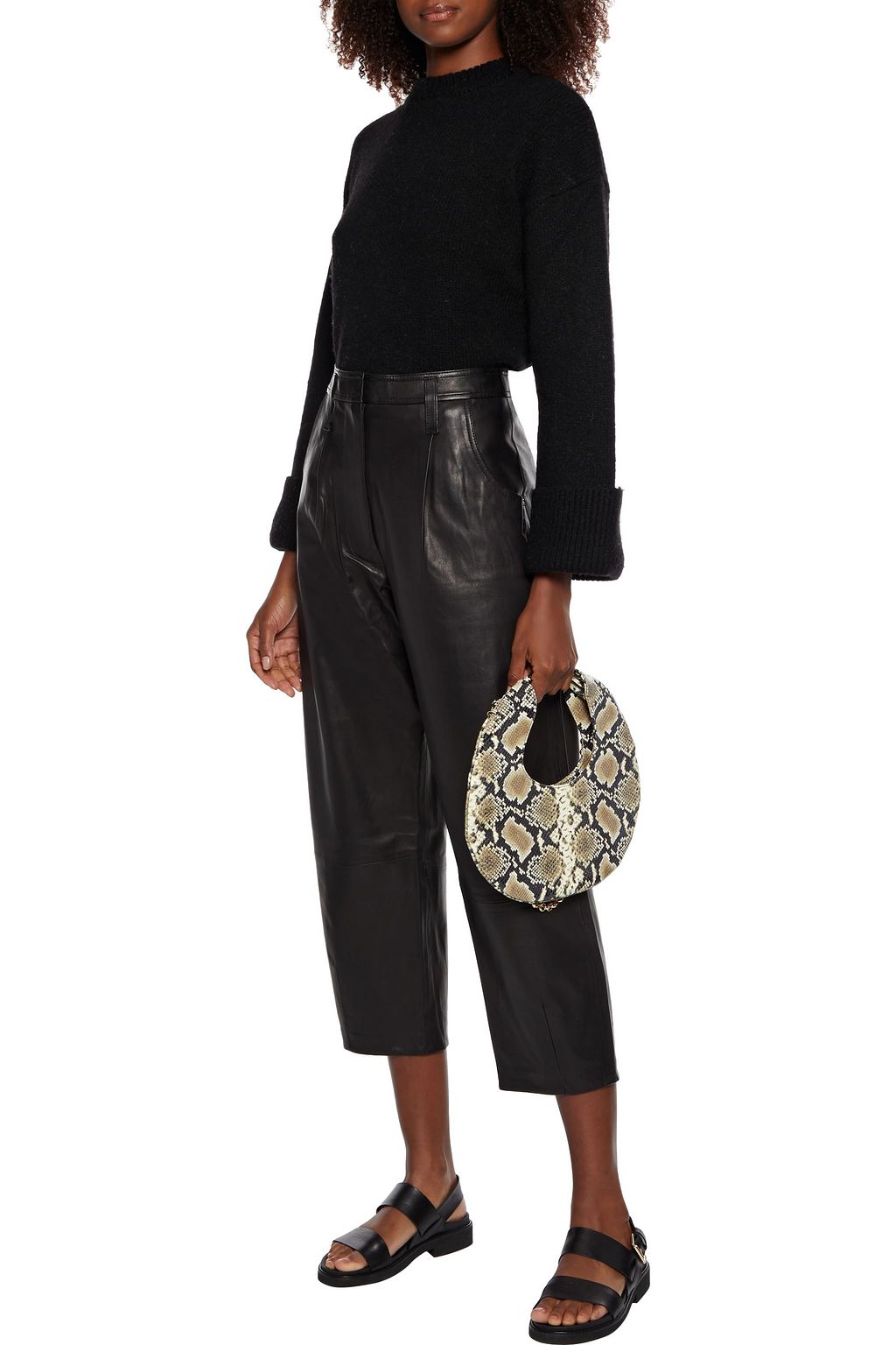 FRAME Cropped pleated leather tapered pants