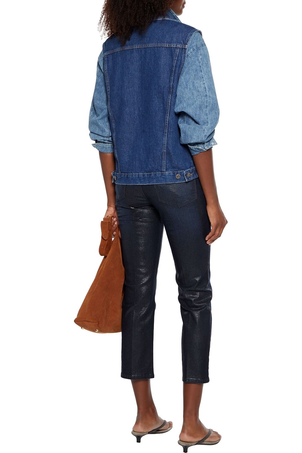FRAME Le High Straight cropped coated high-rise slim-leg jeans