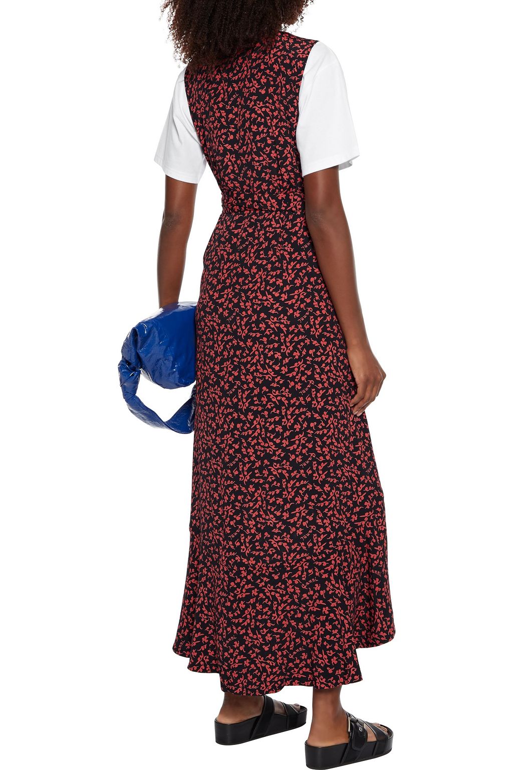 GANNI Asymmetric gingham crepe midi wrap dress