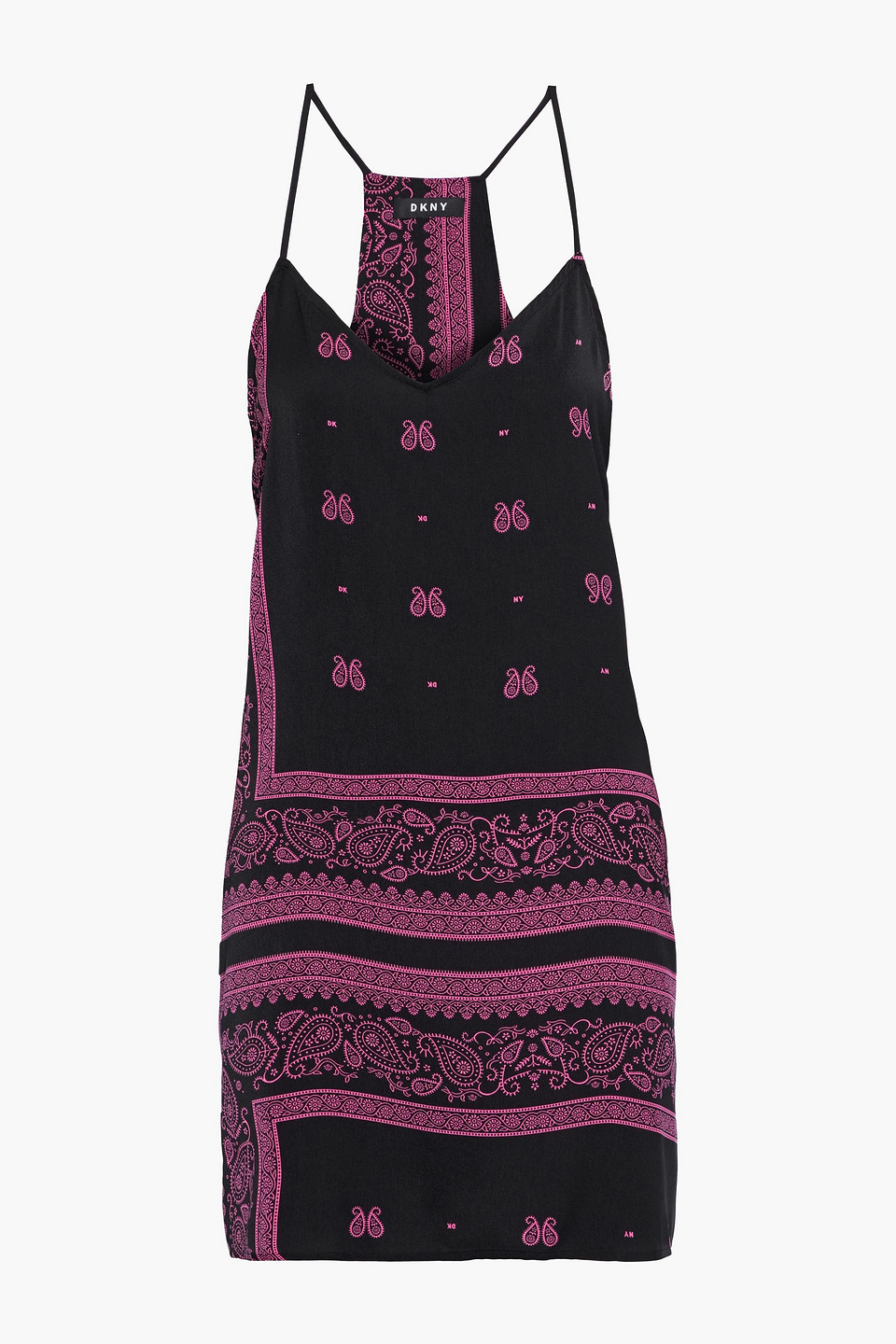 Dkny Sleepwear Printed Crepe De Chine Chemise In Black