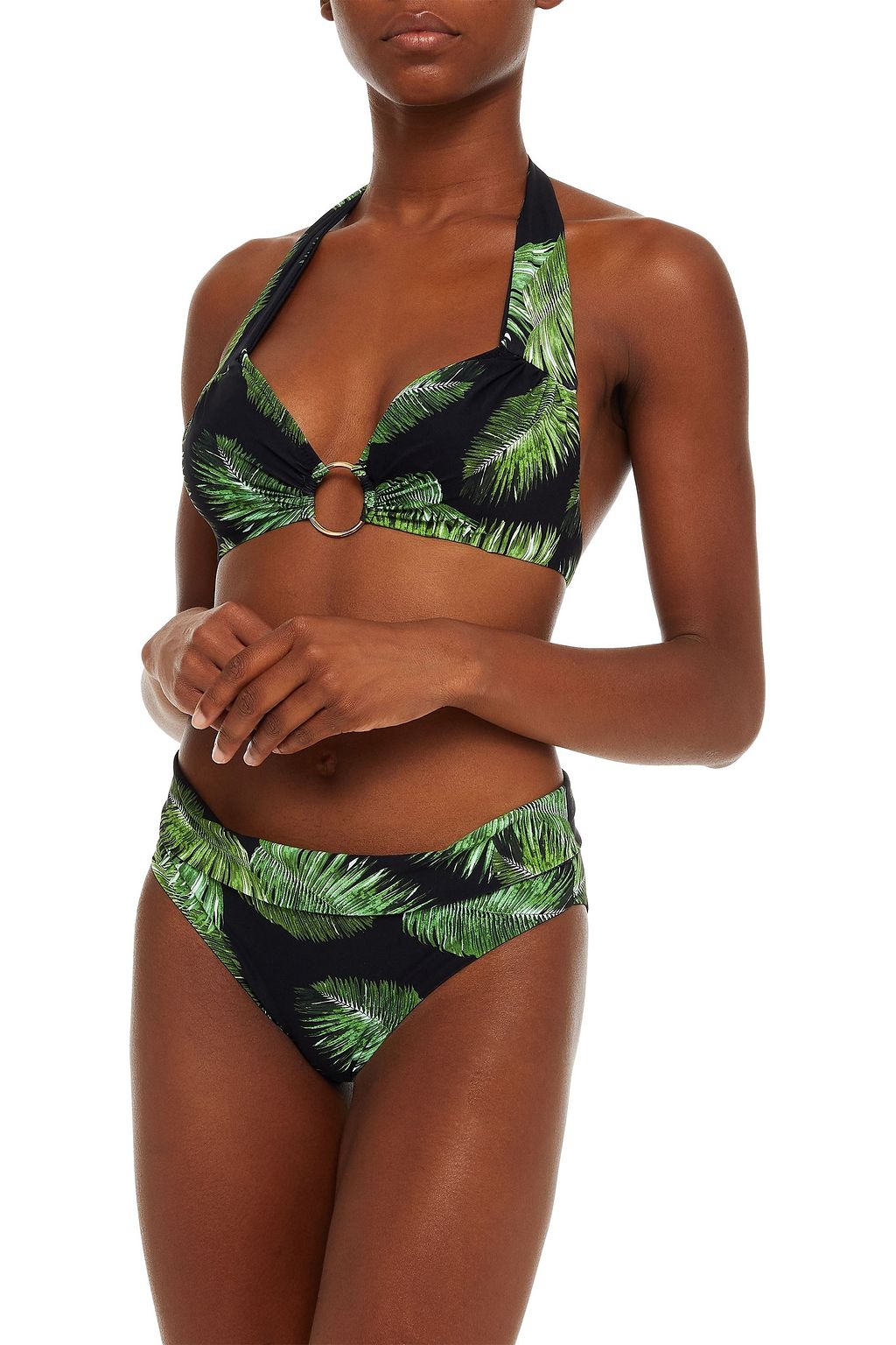 MELISSA ODABASH Brussels ring-embellished printed halterneck bikini top