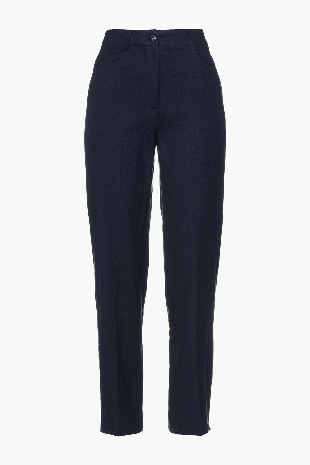 Navy Cotton-blend flannel tapered pants 