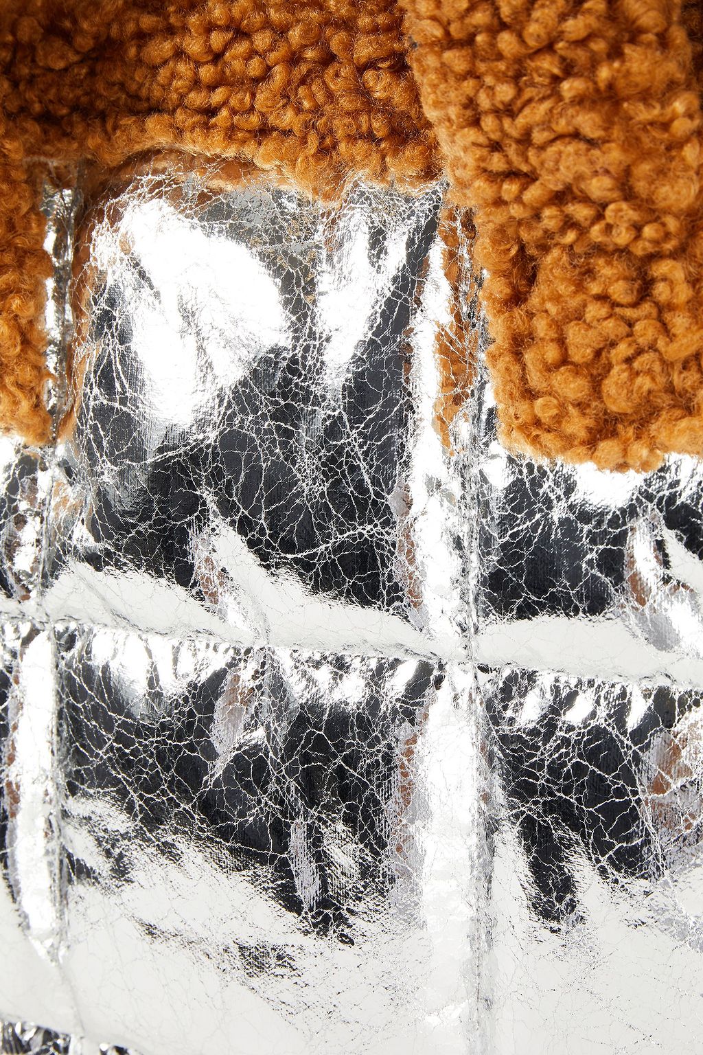 STAND STUDIO Two-tone quilted crinkled faux shearling tote