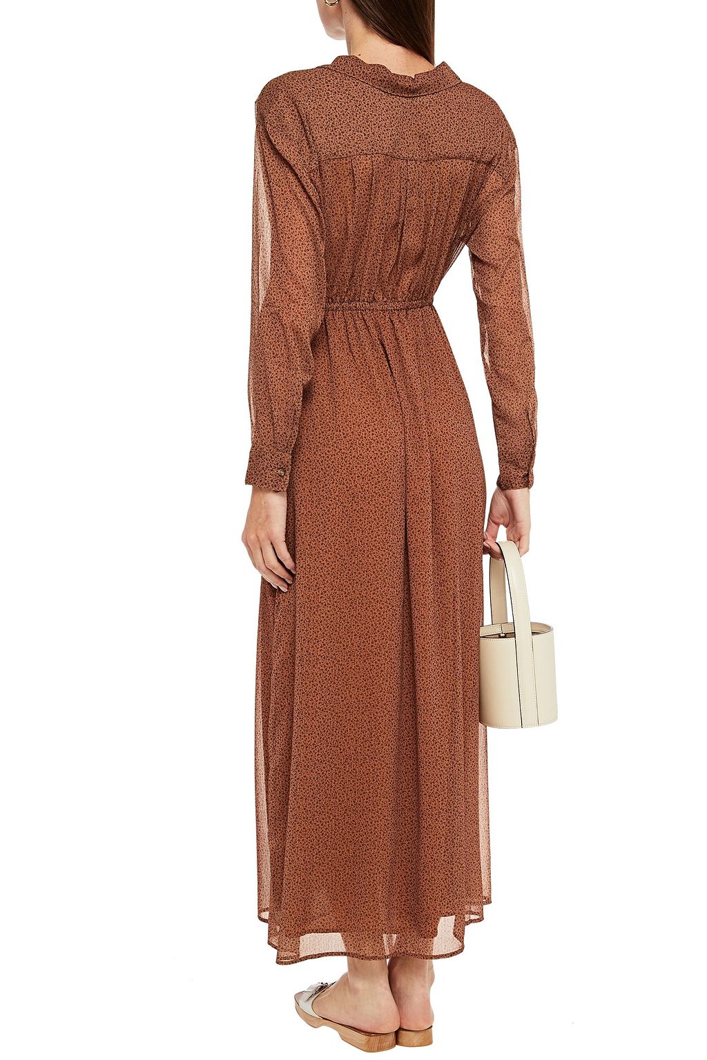 AMERICAN VINTAGE Gathered printed crepon midi shirt dress