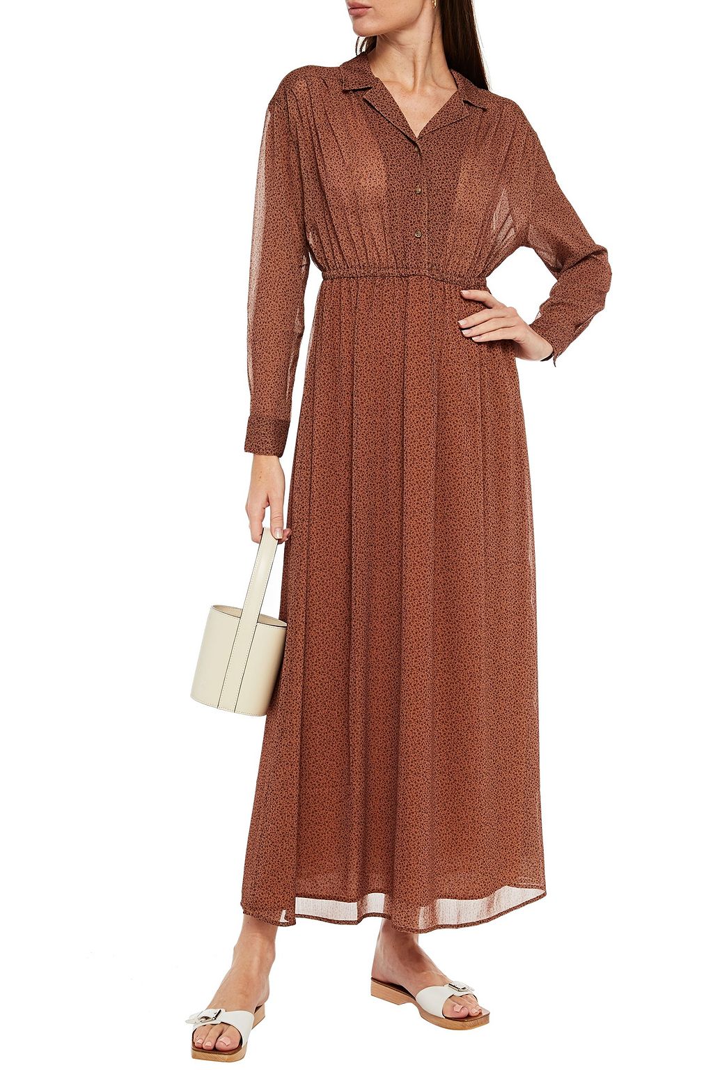 AMERICAN VINTAGE Gathered printed crepon midi shirt dress