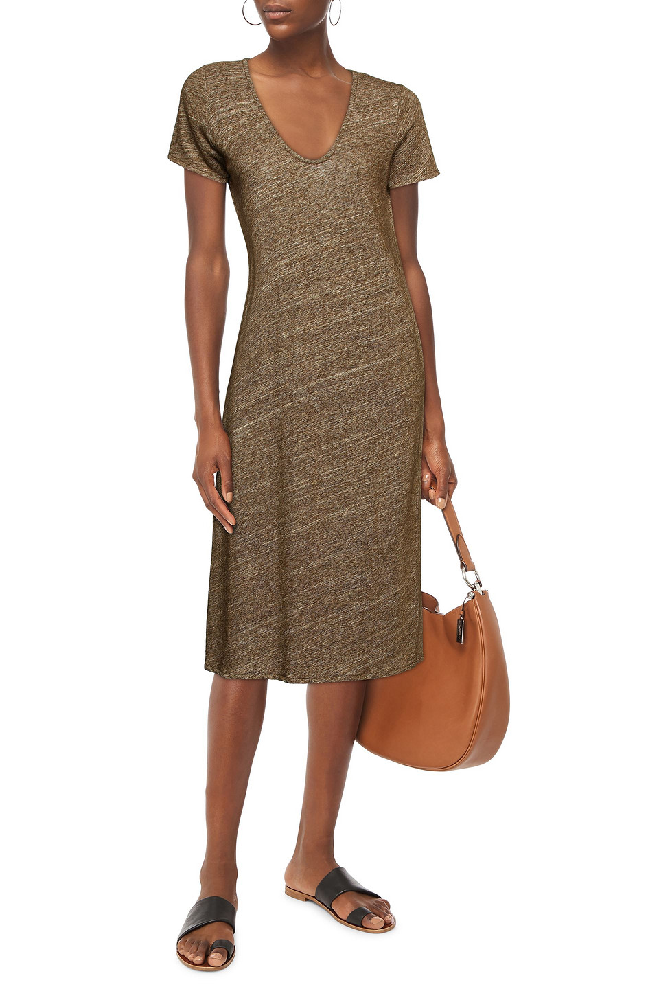 American Vintage Mélange Cotton-blend Midi Dress In Taupe