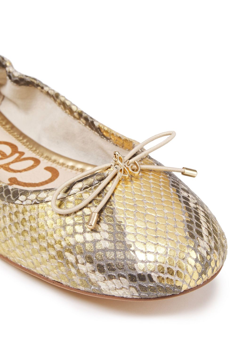 SAM EDELMAN Fionia metallic snake-effect leather ballet flats