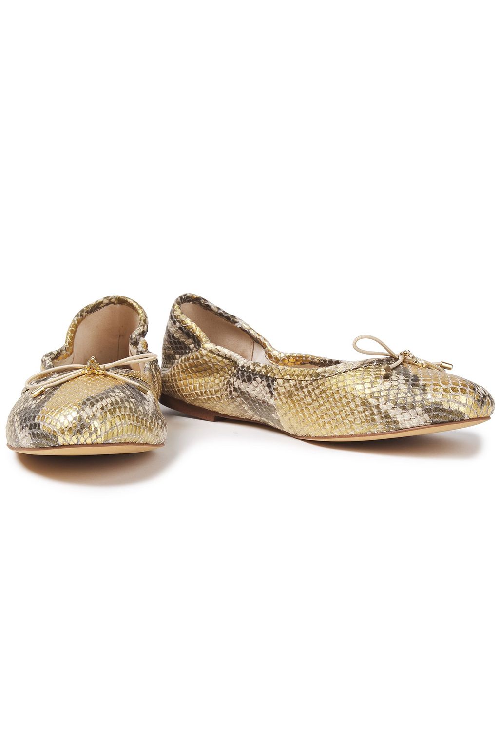 SAM EDELMAN Fionia metallic snake-effect leather ballet flats