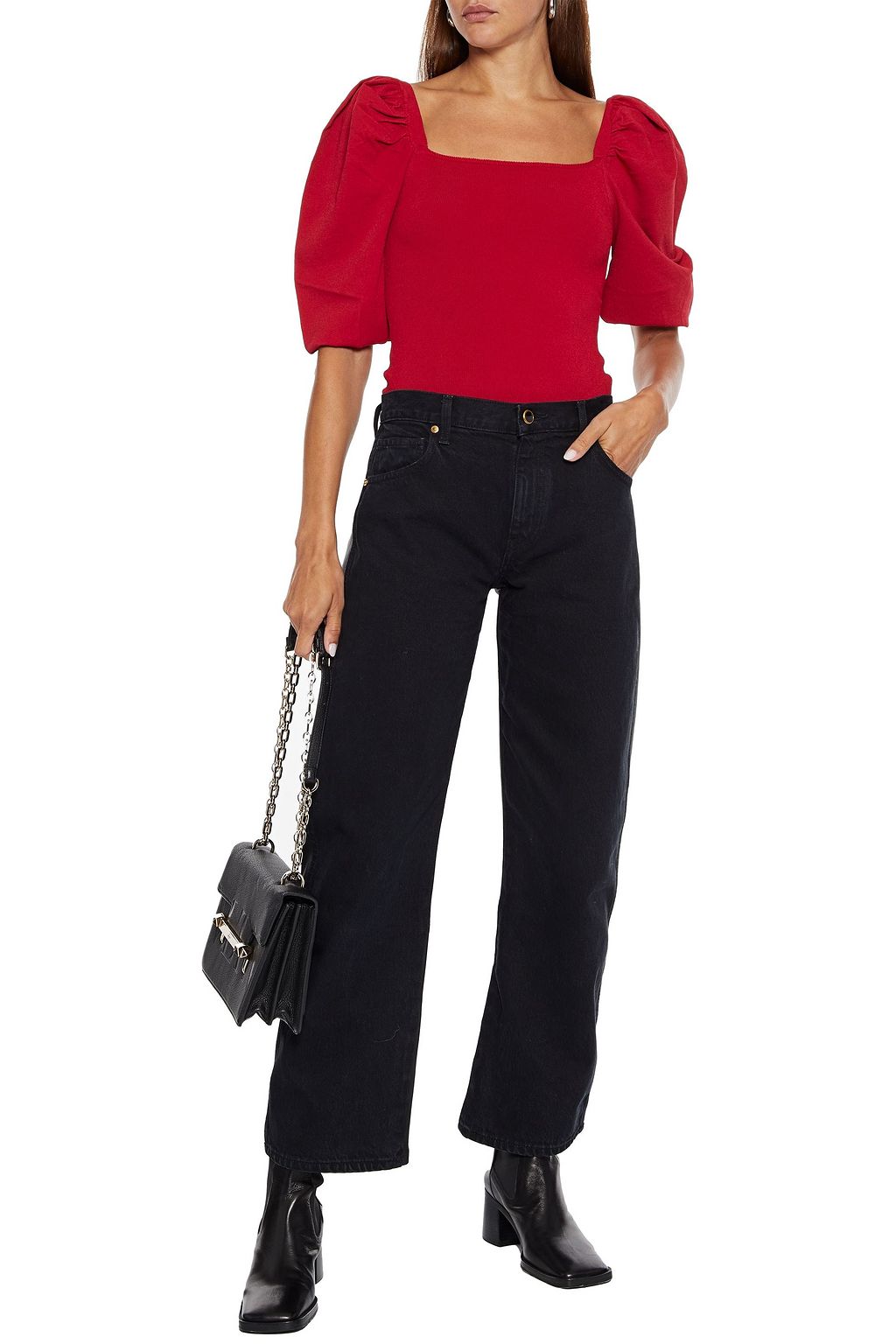 AUTUMN CASHMERE Gathered stretch-knit top