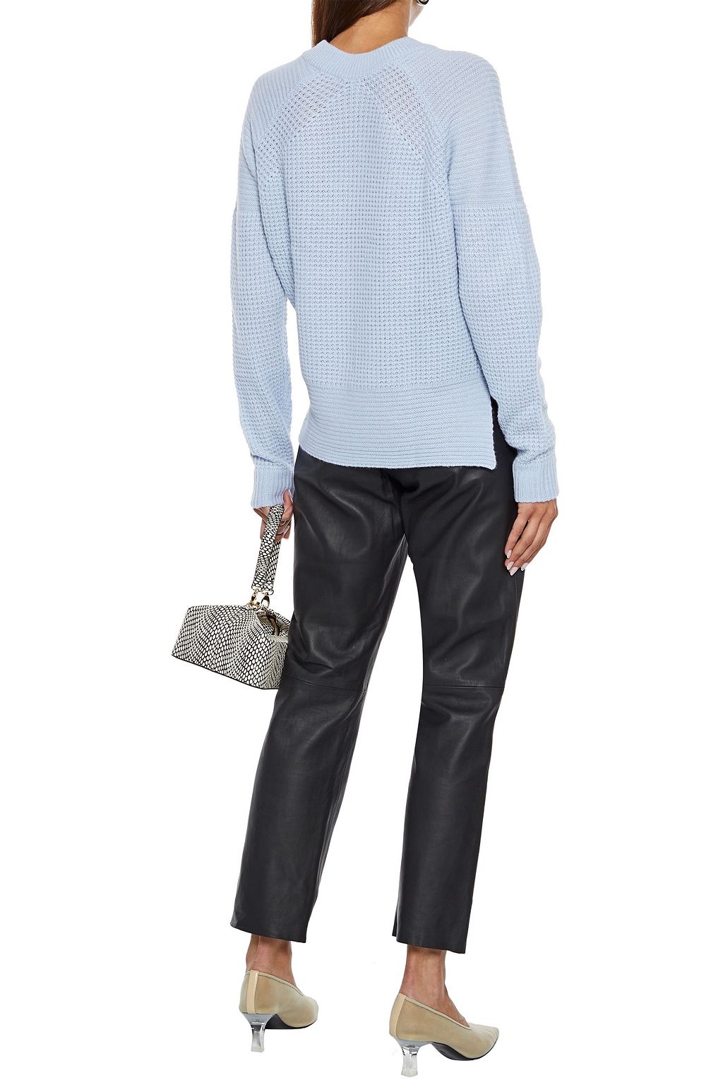 AUTUMN CASHMERE Pointelle-trimmed waffle-knit cashmere sweater