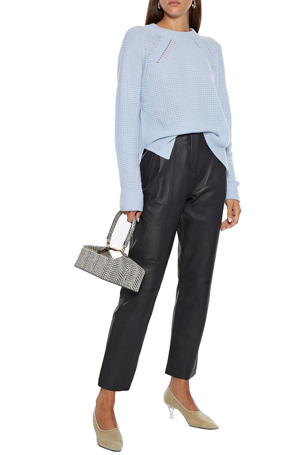 AUTUMN CASHMERE Pointelle-trimmed waffle-knit cashmere sweater