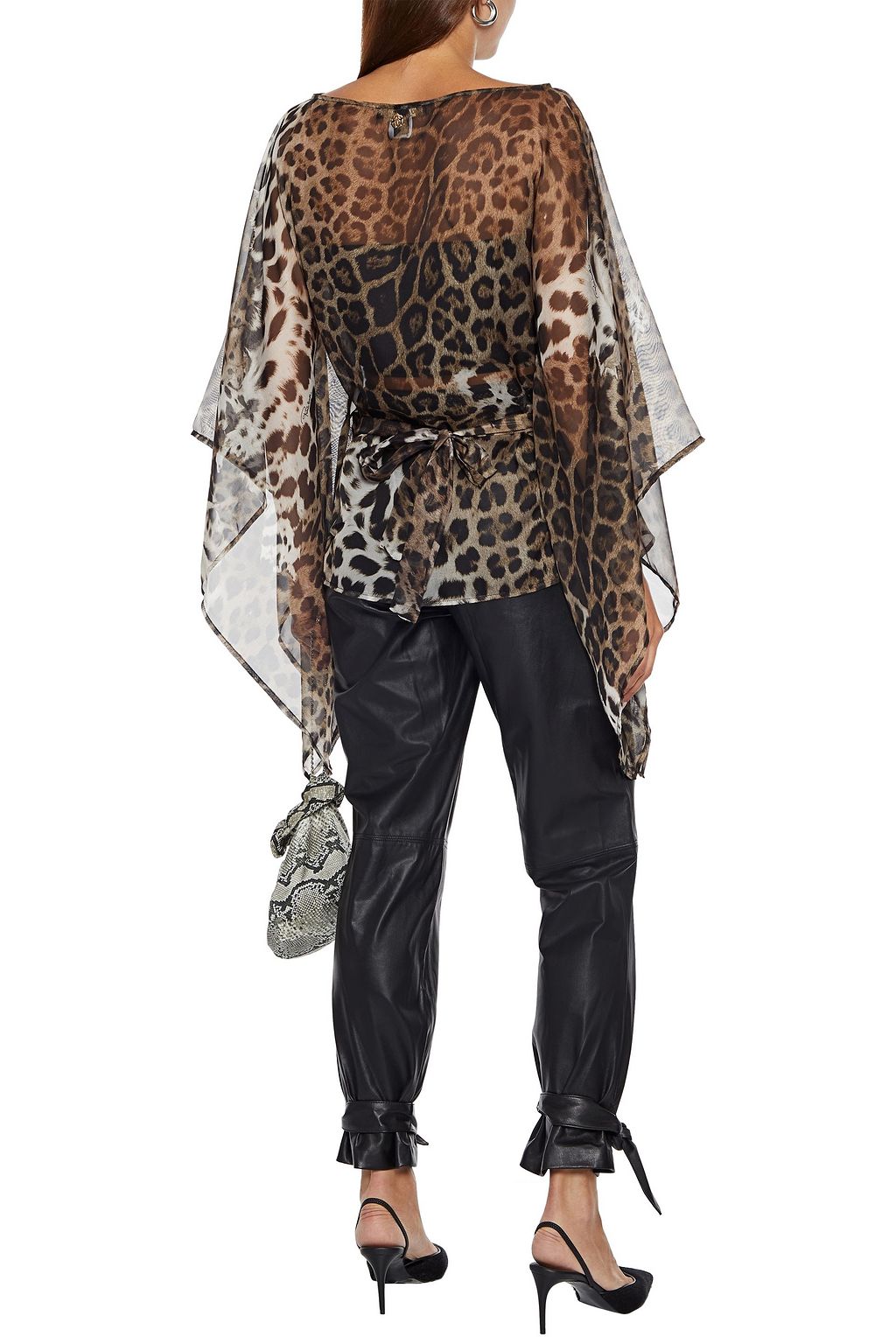 ROBERTO CAVALLI Belted draped leopard-print chiffon blouse