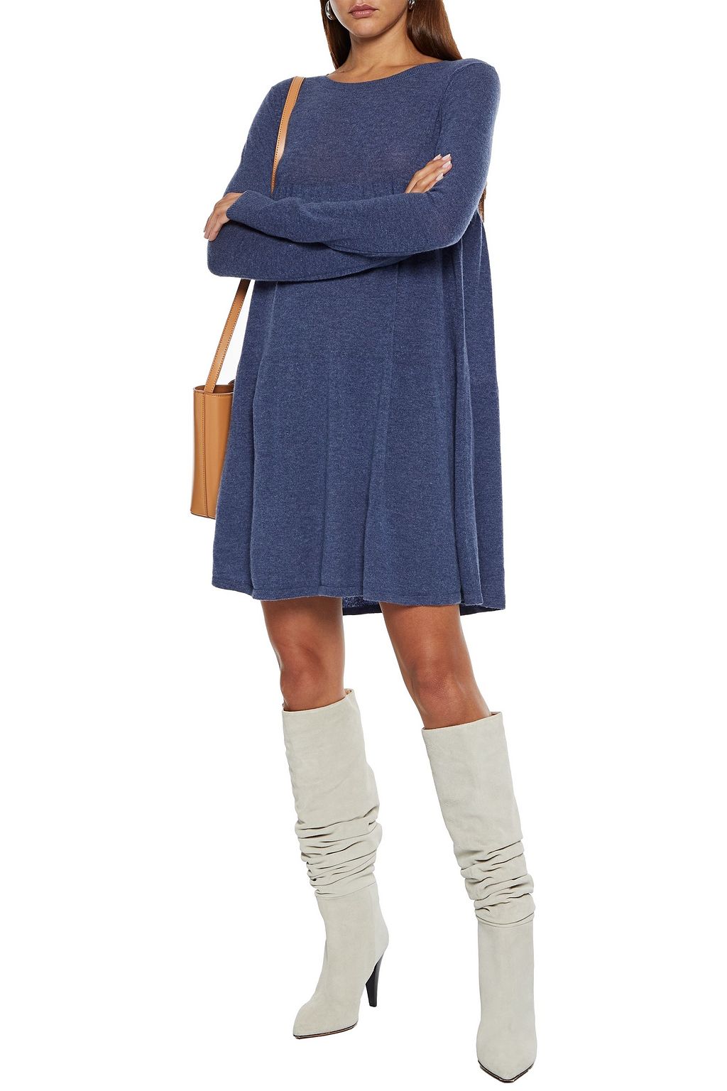 AUTUMN CASHMERE Gathered mélange cashmere mini dress
