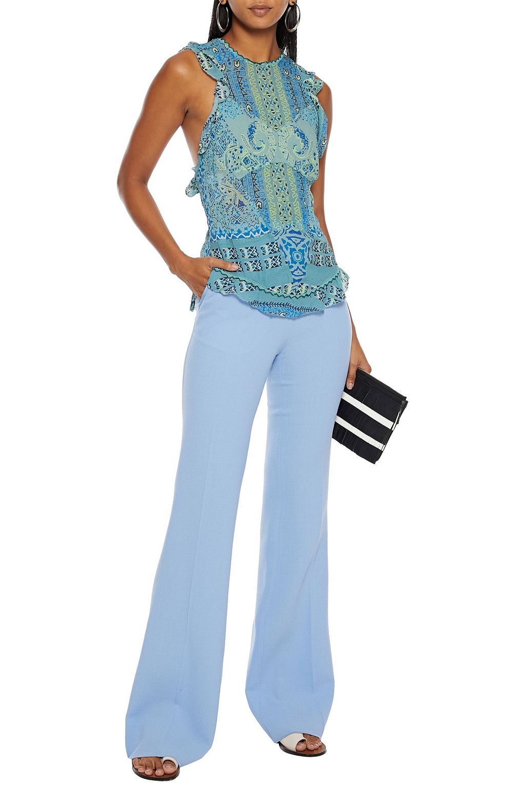 ETRO Bead-embellished printed silk-crepon top