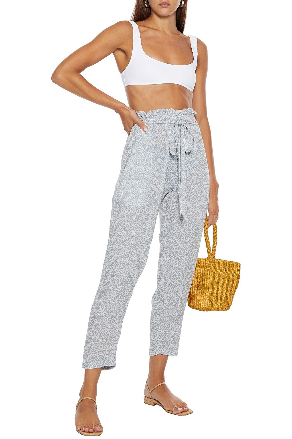 EBERJEY Summer of Love Hudson belted printed gauze tapered pants
