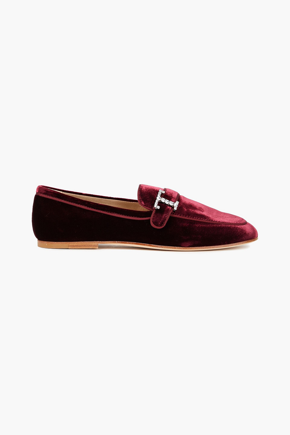 Tod's Crystal-embellished Velvet Loafers In Claret