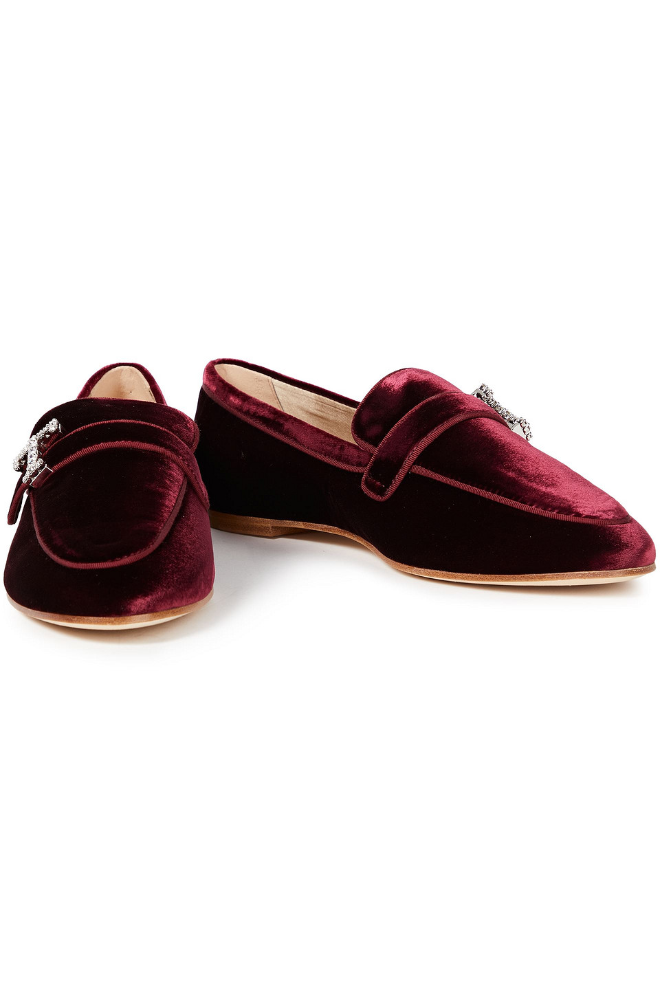 Shop Tod's T Timeless Embellished Velvet Loafers In Claret