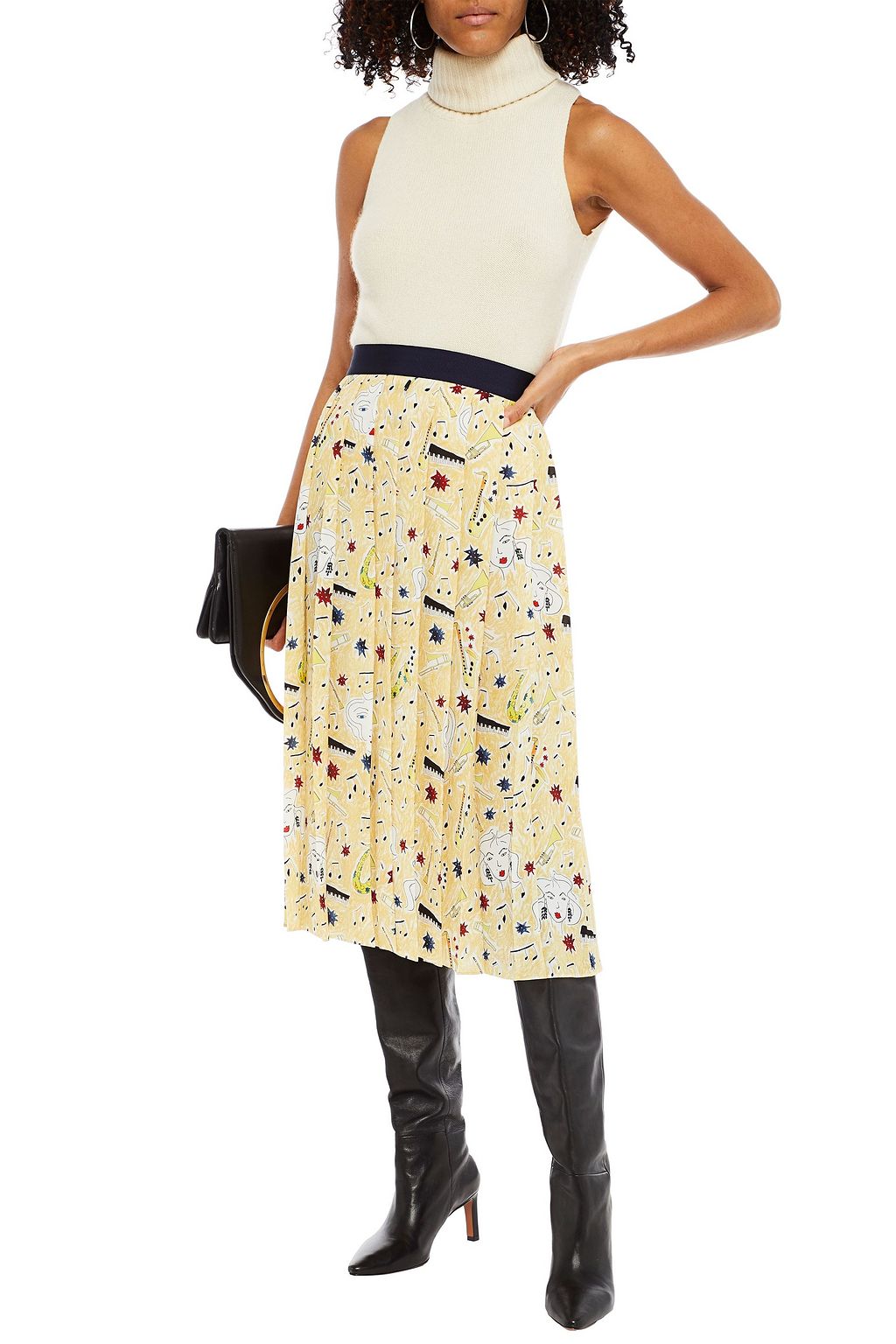 VICTORIA, VICTORIA BECKHAM Pleated printed crepe midi skirt