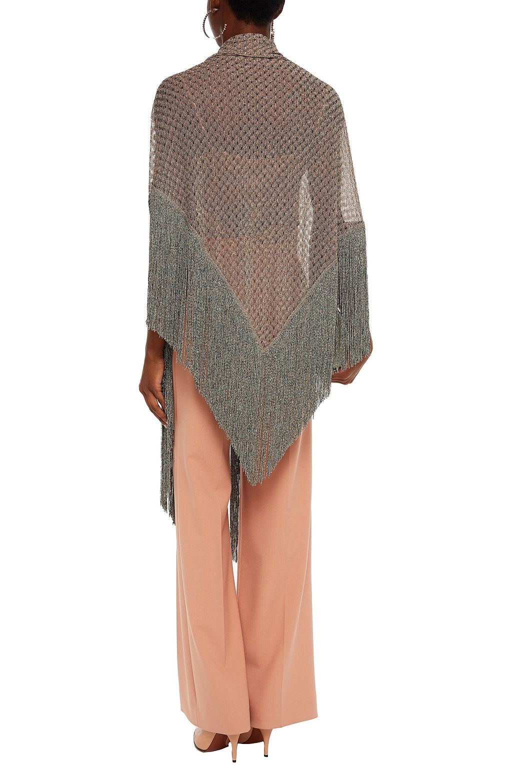 MISSONI Fringed metallic crochet-knit wrap