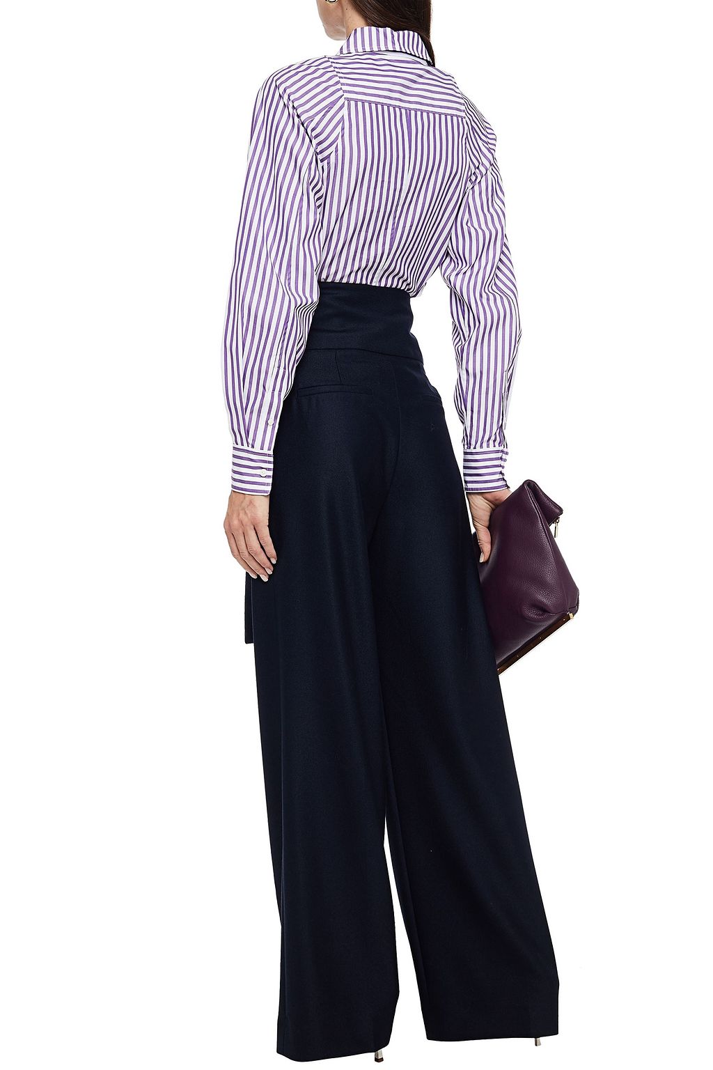 VICTORIA, VICTORIA BECKHAM Belted wool-flannel wide-leg pants
