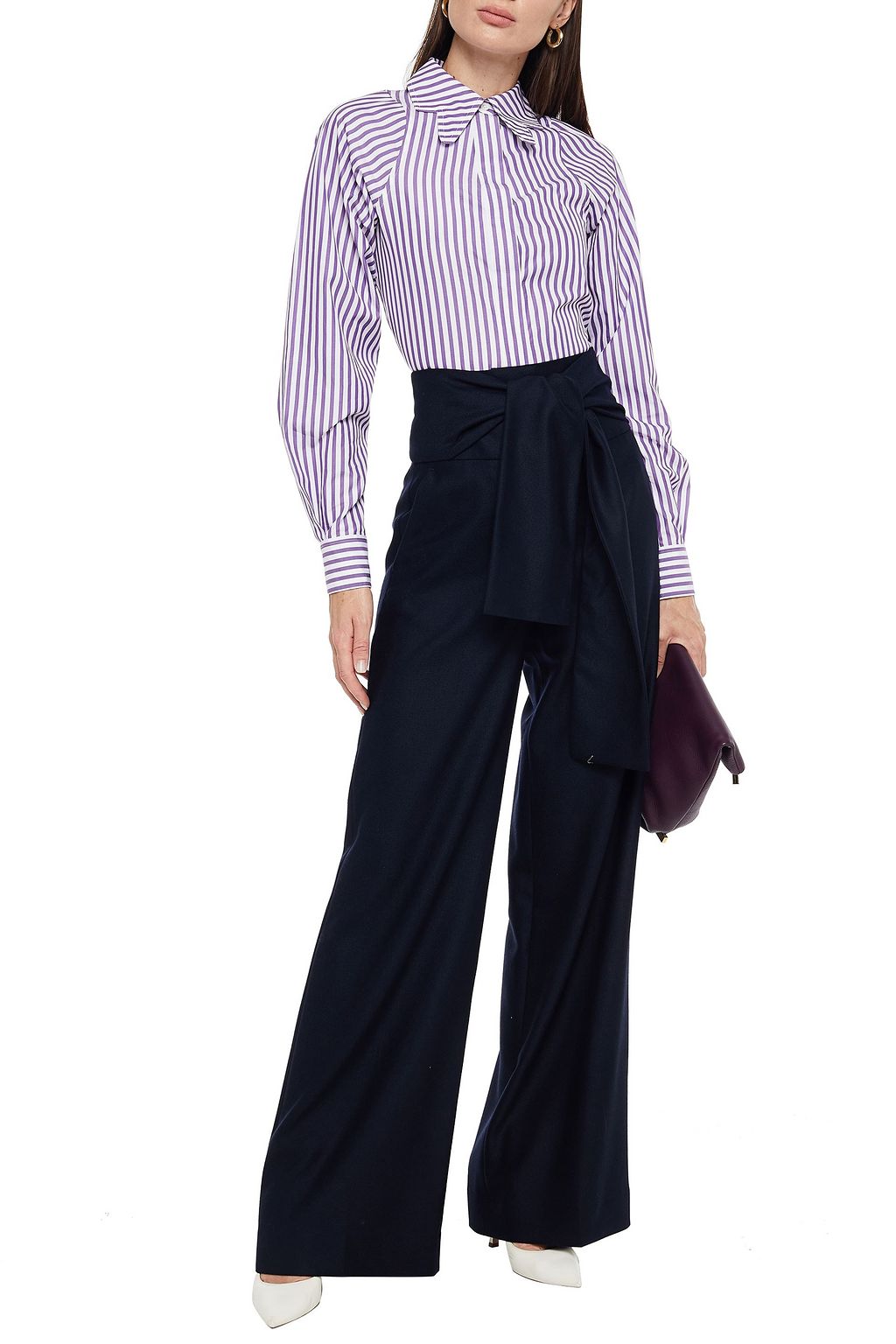VICTORIA, VICTORIA BECKHAM Belted wool-flannel wide-leg pants