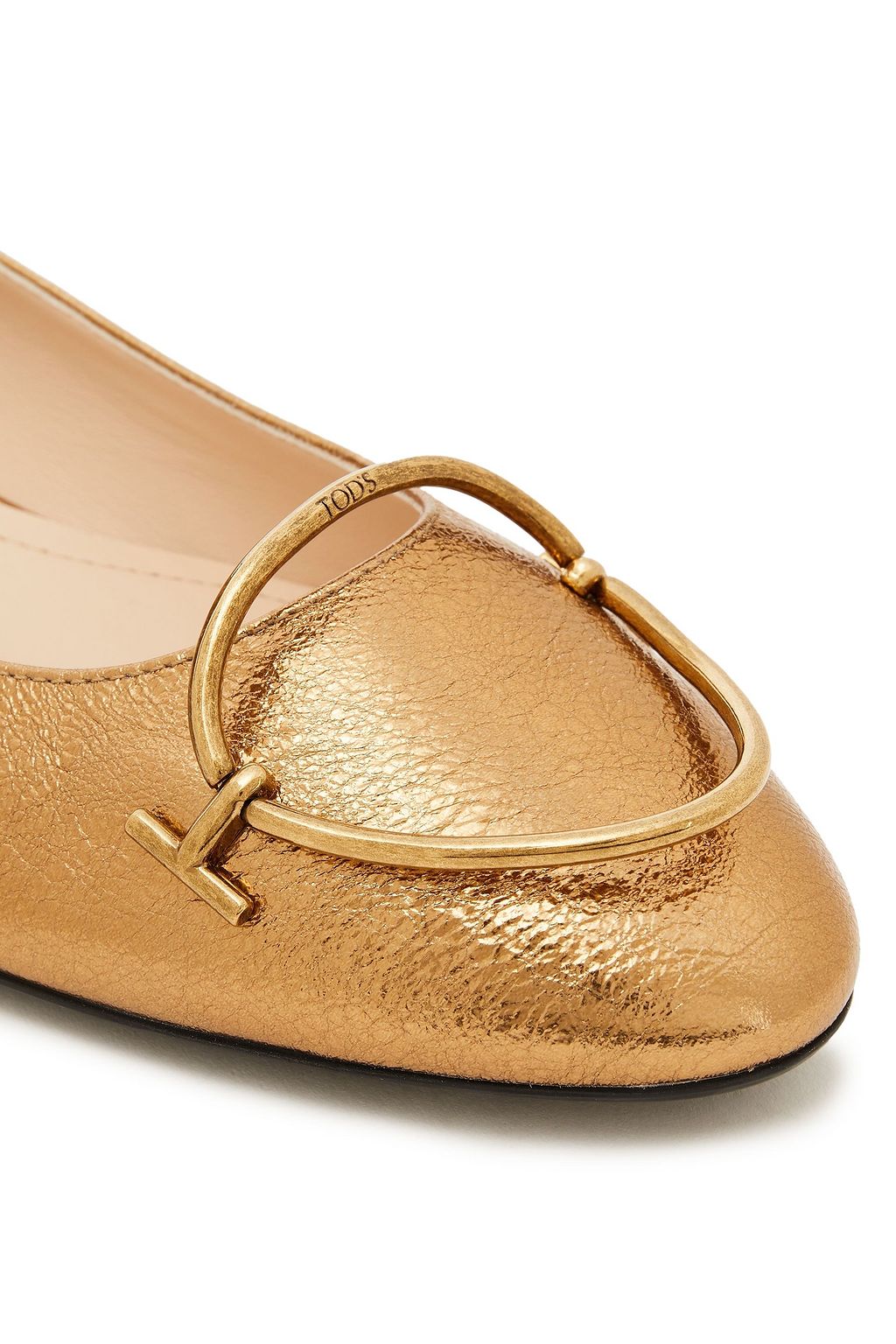 TOD'S Embellished metallic leather ballet flats