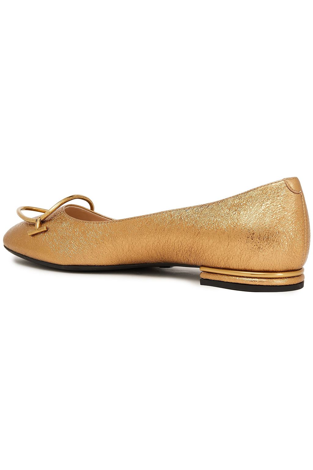 TOD'S Embellished metallic leather ballet flats