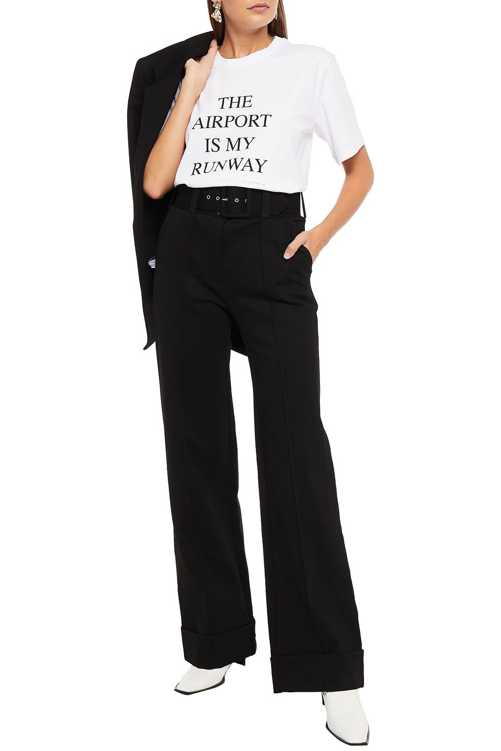 VICTORIA, VICTORIA BECKHAM Belted stretch-ponte wide-leg pants