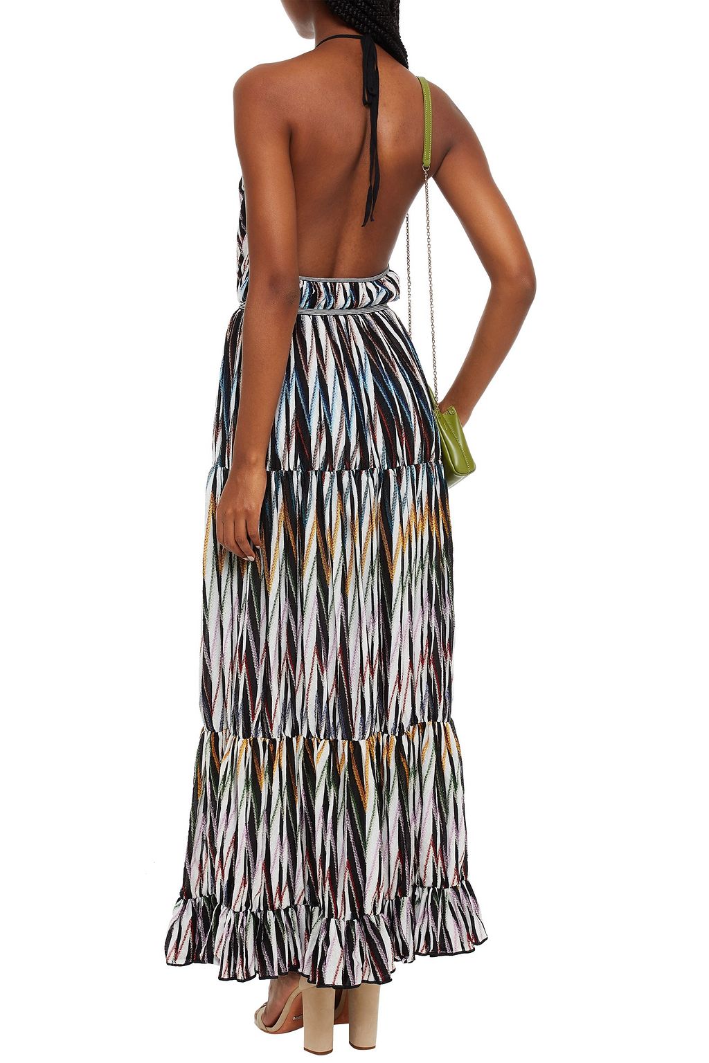 MISSONI Gathered cotton-blend halterneck midi dress