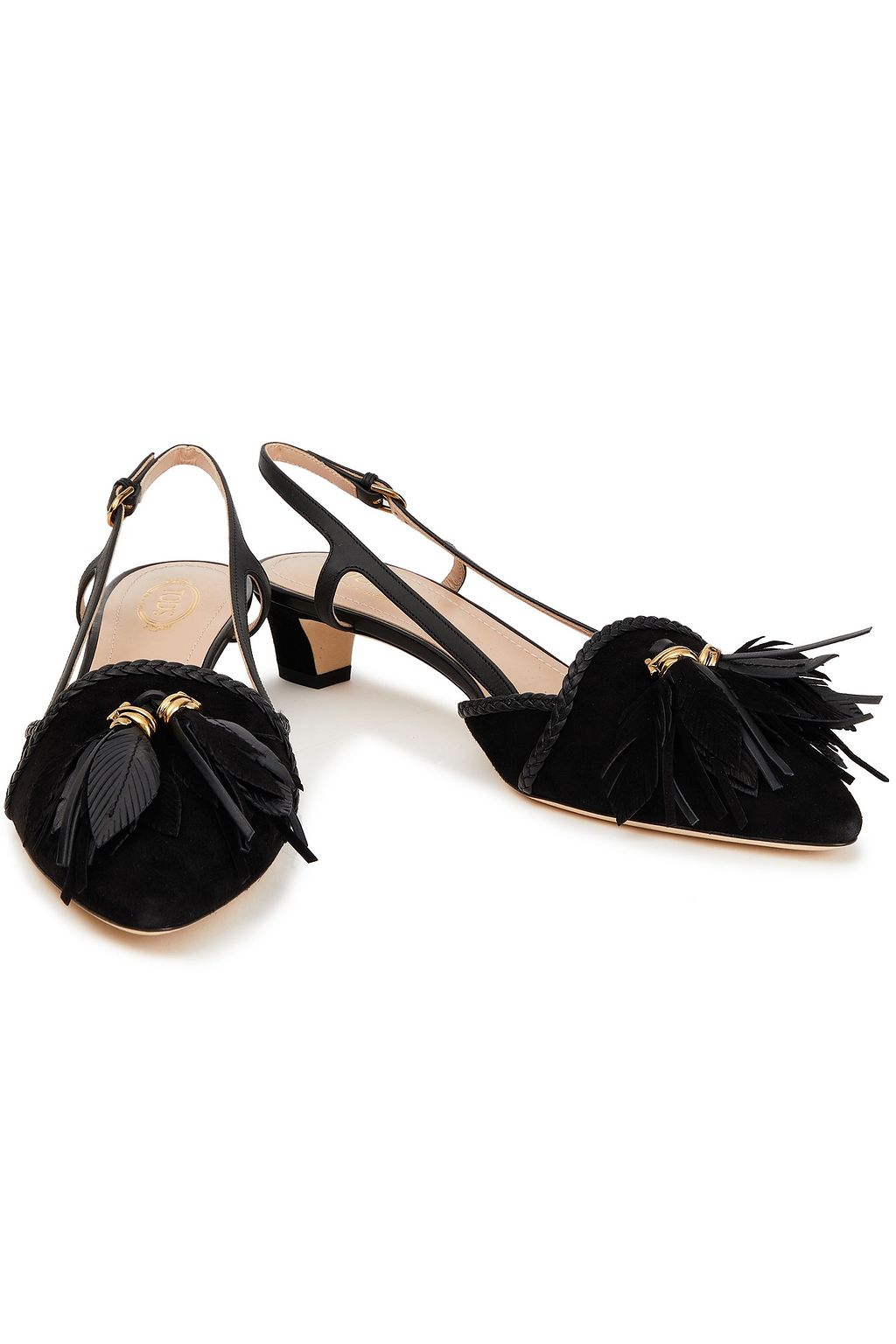 TOD'S حذاء بكعب عالٍ من الجلد السويدي مزيّن بزخارف