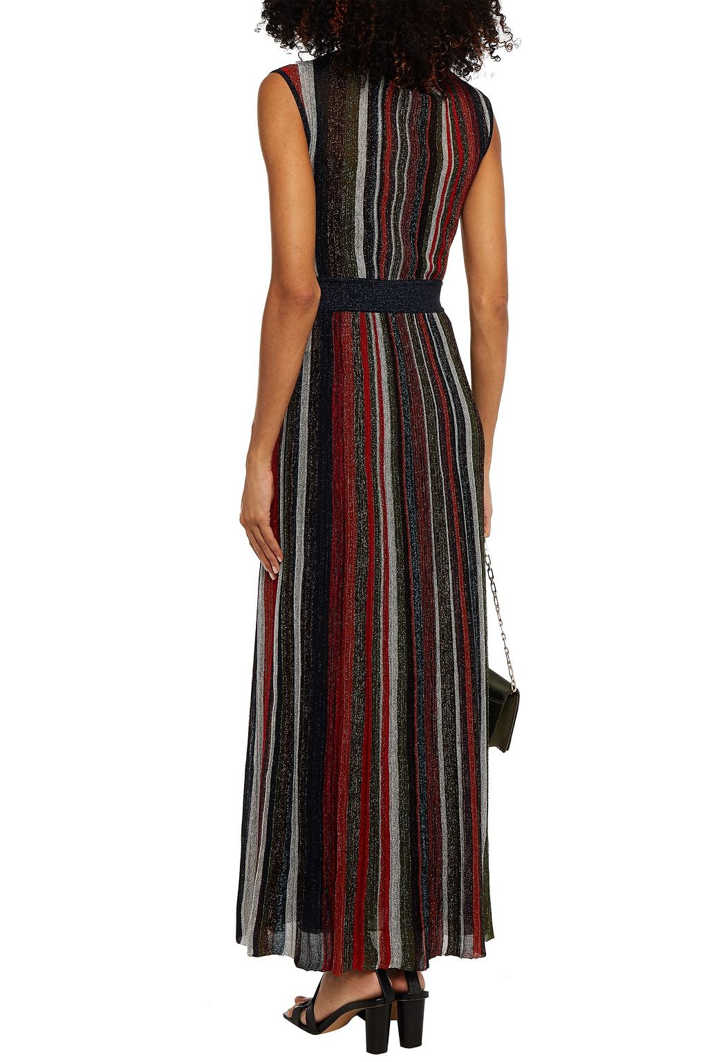 MISSONI Wrap-effect metallic ribbed-knit maxi dress
