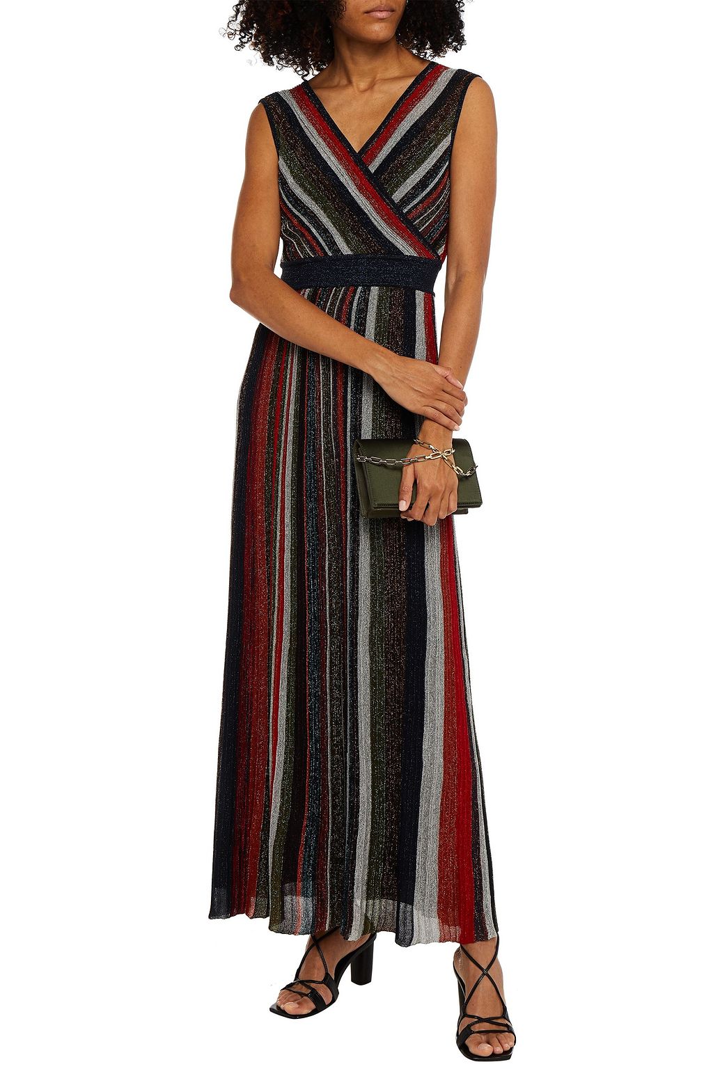 MISSONI Wrap-effect metallic ribbed-knit maxi dress