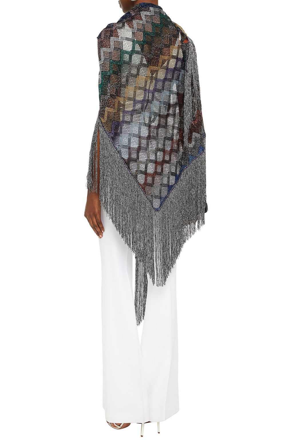 MISSONI Fringed metallic open-knit stole