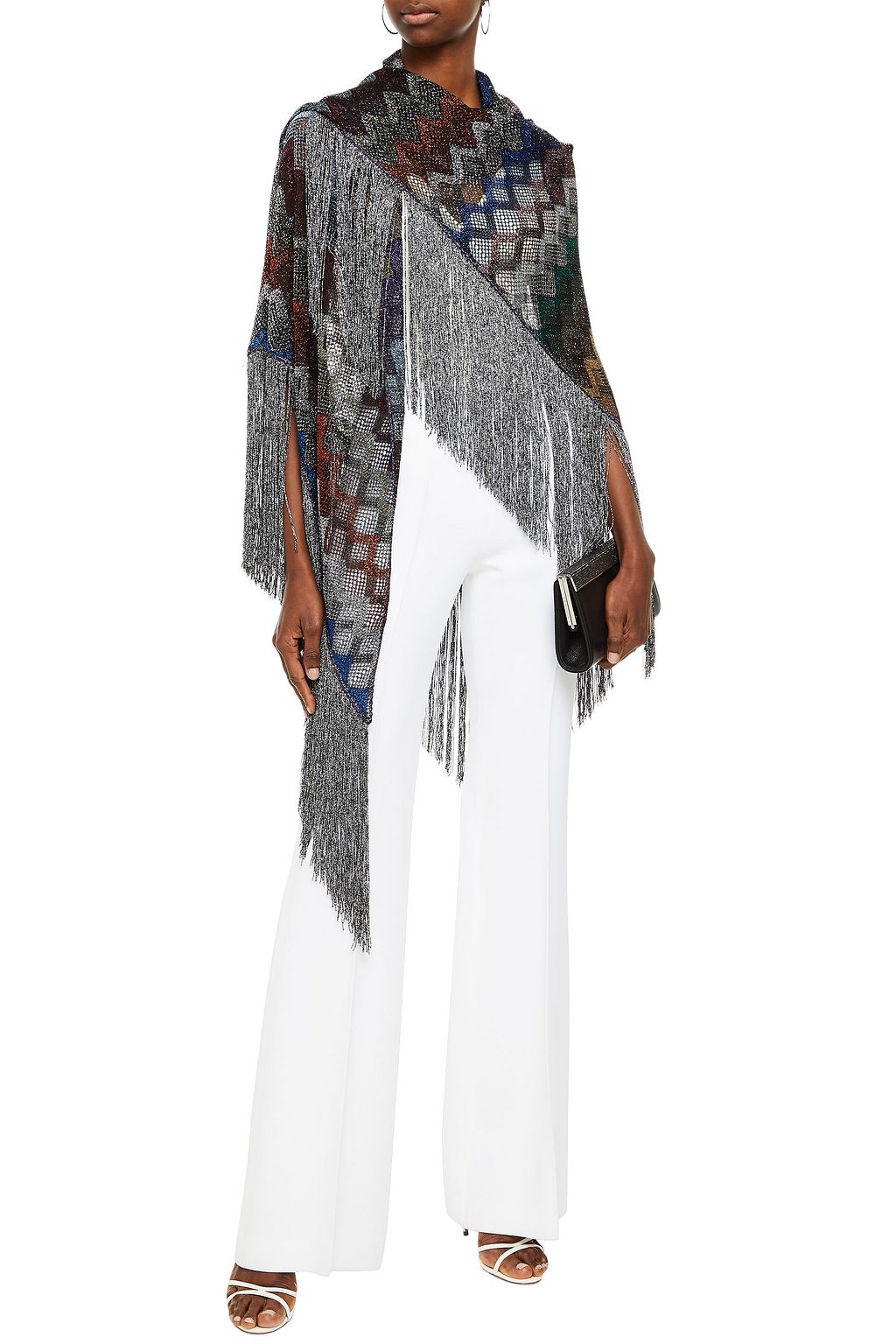 MISSONI Fringed metallic open-knit stole