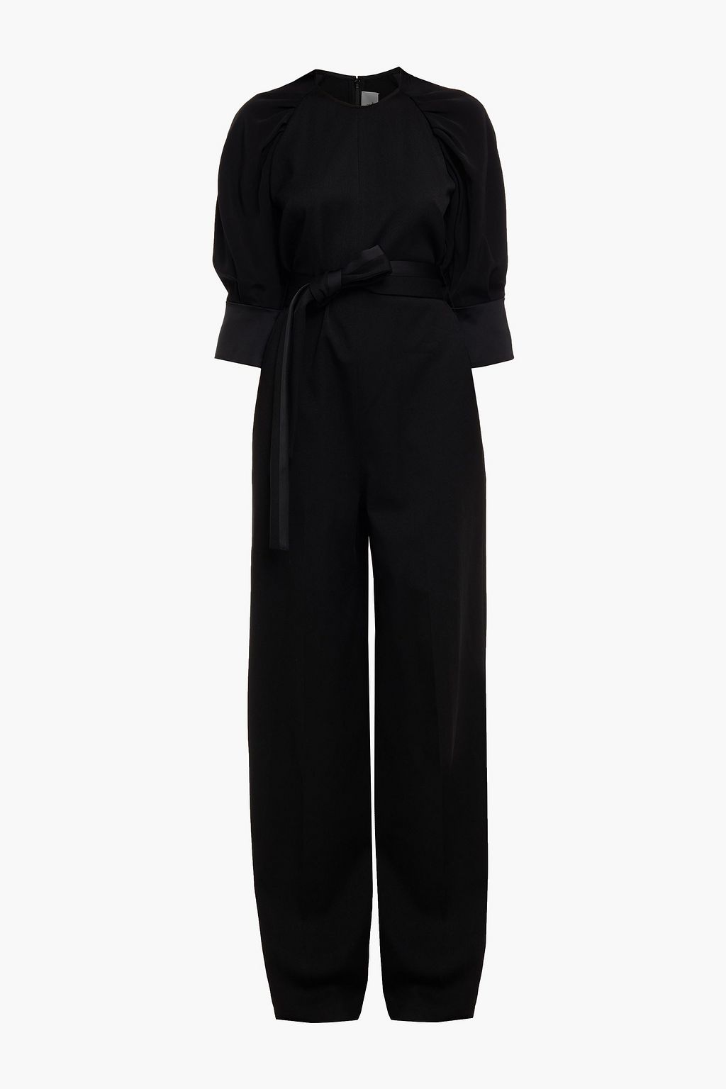 Belted ruched cady and twill jumpsuit