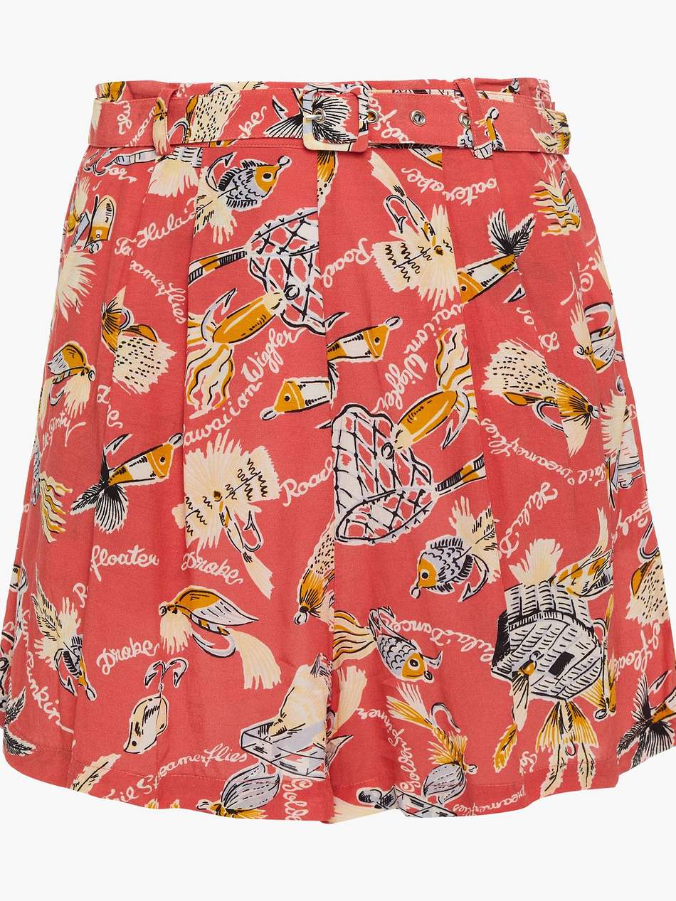 hilo belted printed crepe de chine shorts