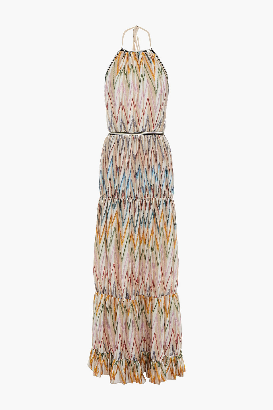Missoni Woman Tiered Crochet-knit Cotton-blend Halterneck Maxi Dress Multicolor Size 44