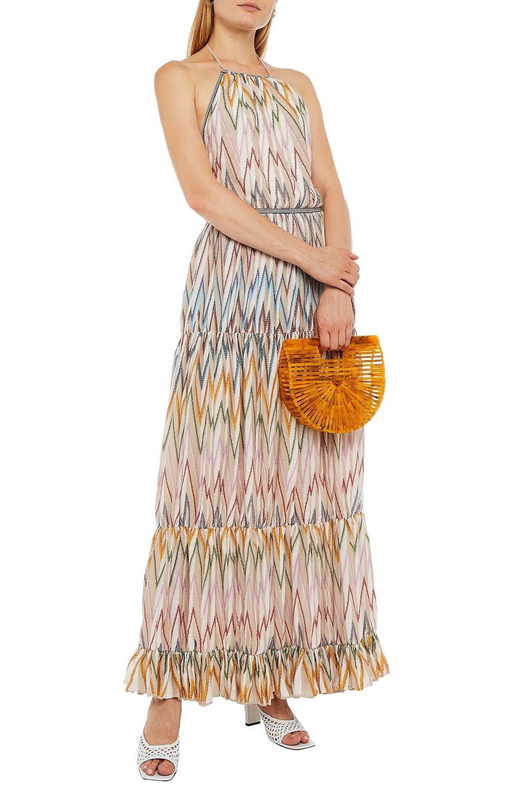 MISSONI Gathered cotton-blend halterneck midi dress