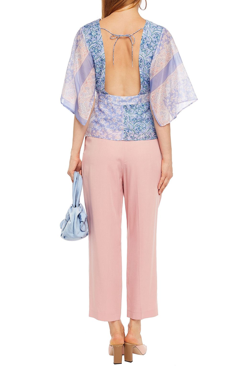 ANTIK BATIK Iloni tie-back printed cotton and silk-blend voile peplum top