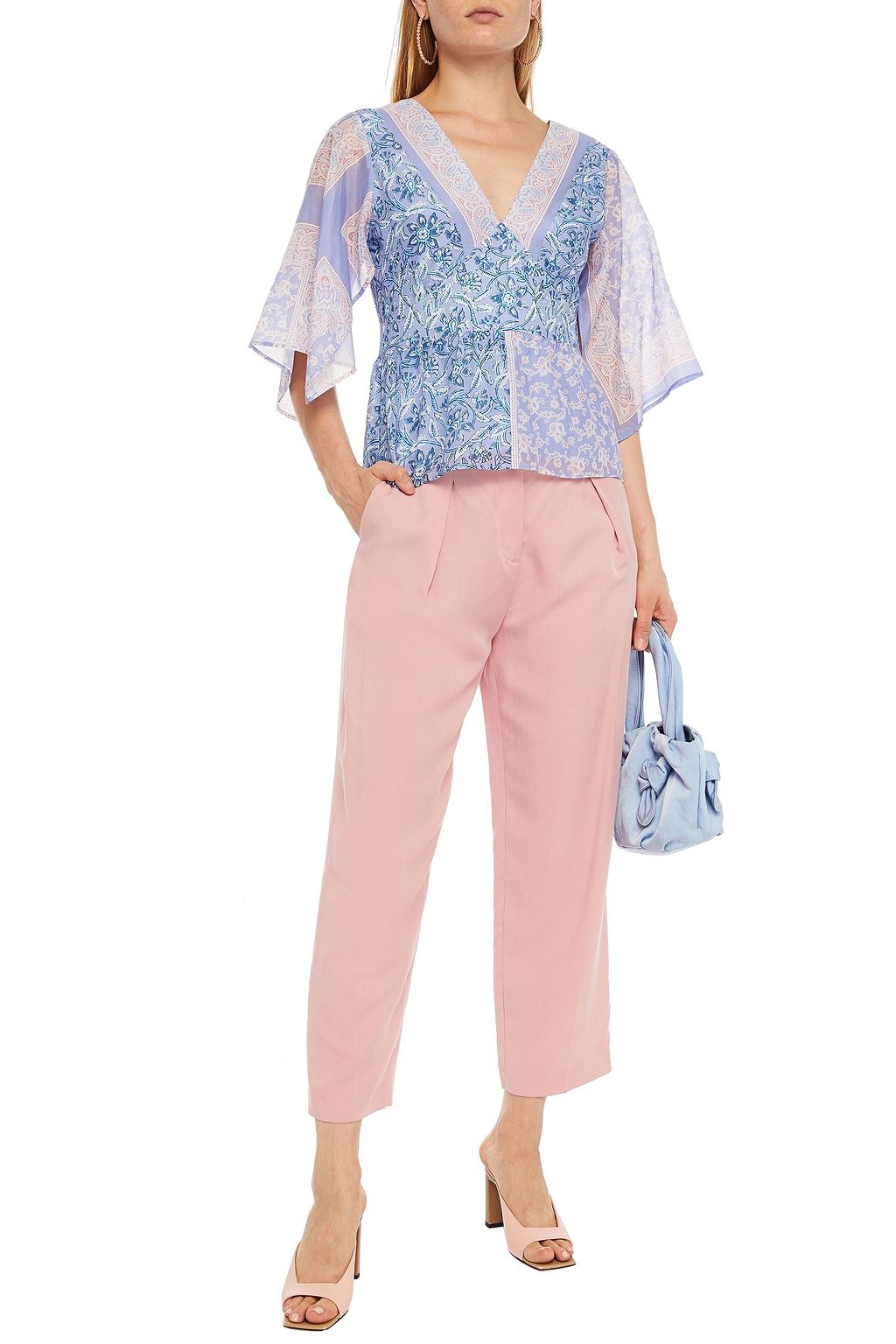 ANTIK BATIK Iloni tie-back printed cotton and silk-blend voile peplum top