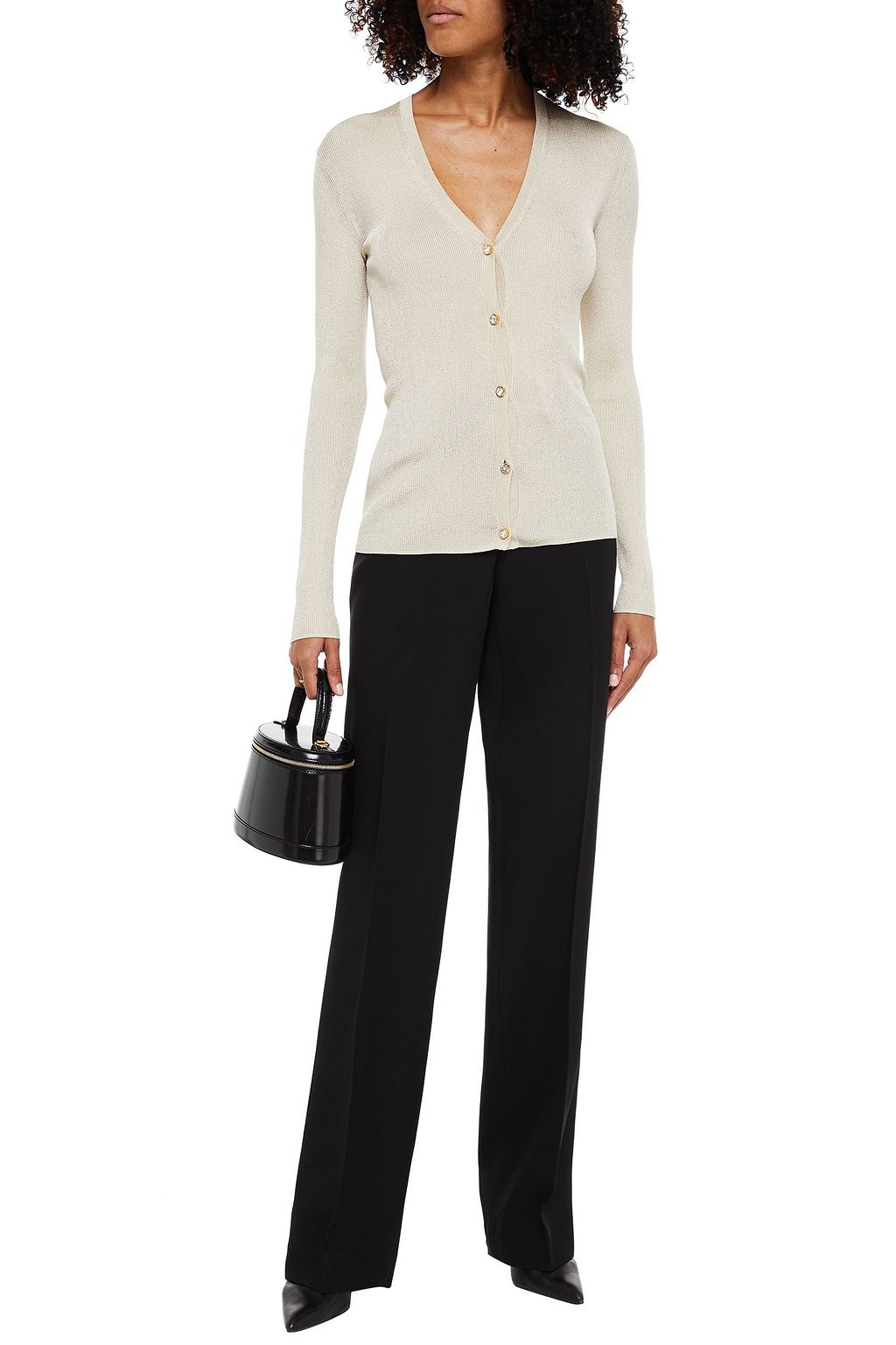 ST. JOHN Metallic stretch-knit cardigan