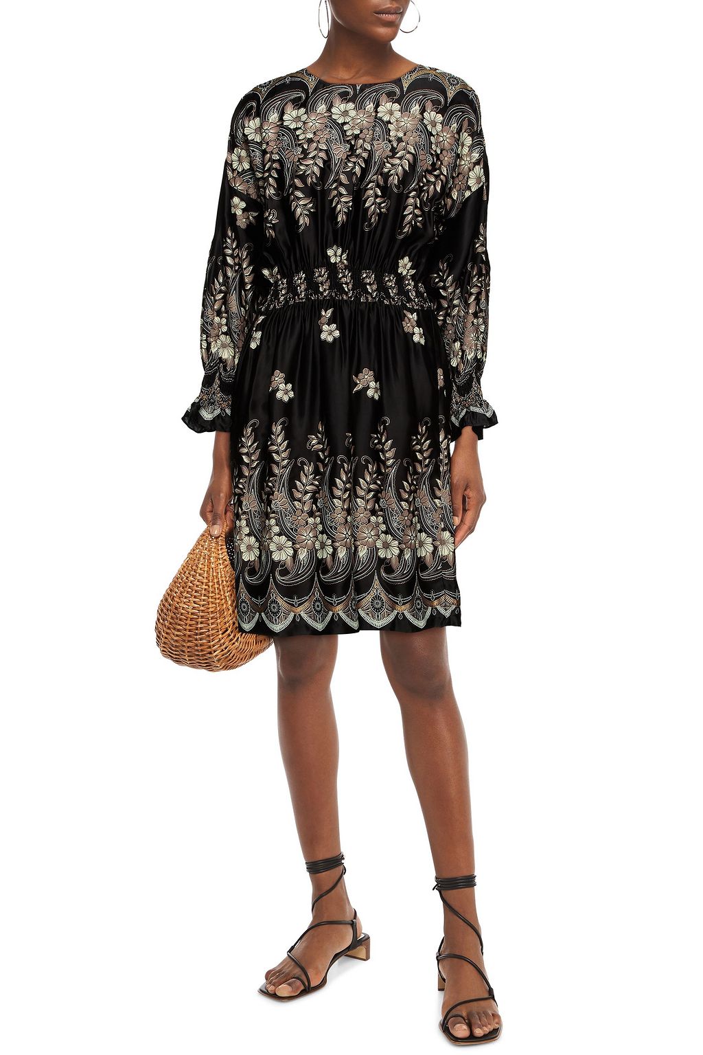 ANTIK BATIK Amelia shirred floral-print satin dress
