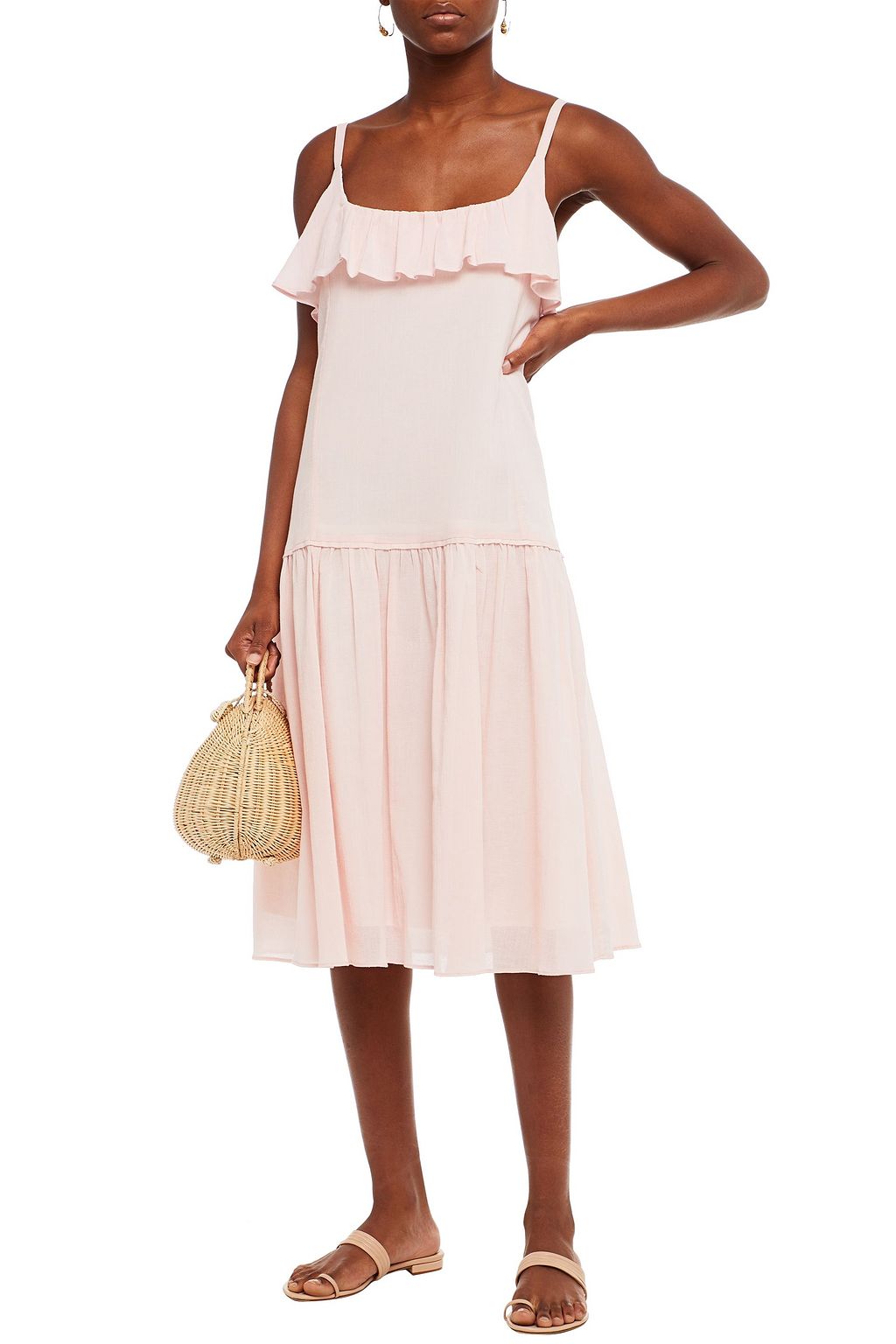 LOUP CHARMANT Mona ruffle-trimmed cotton midi dress