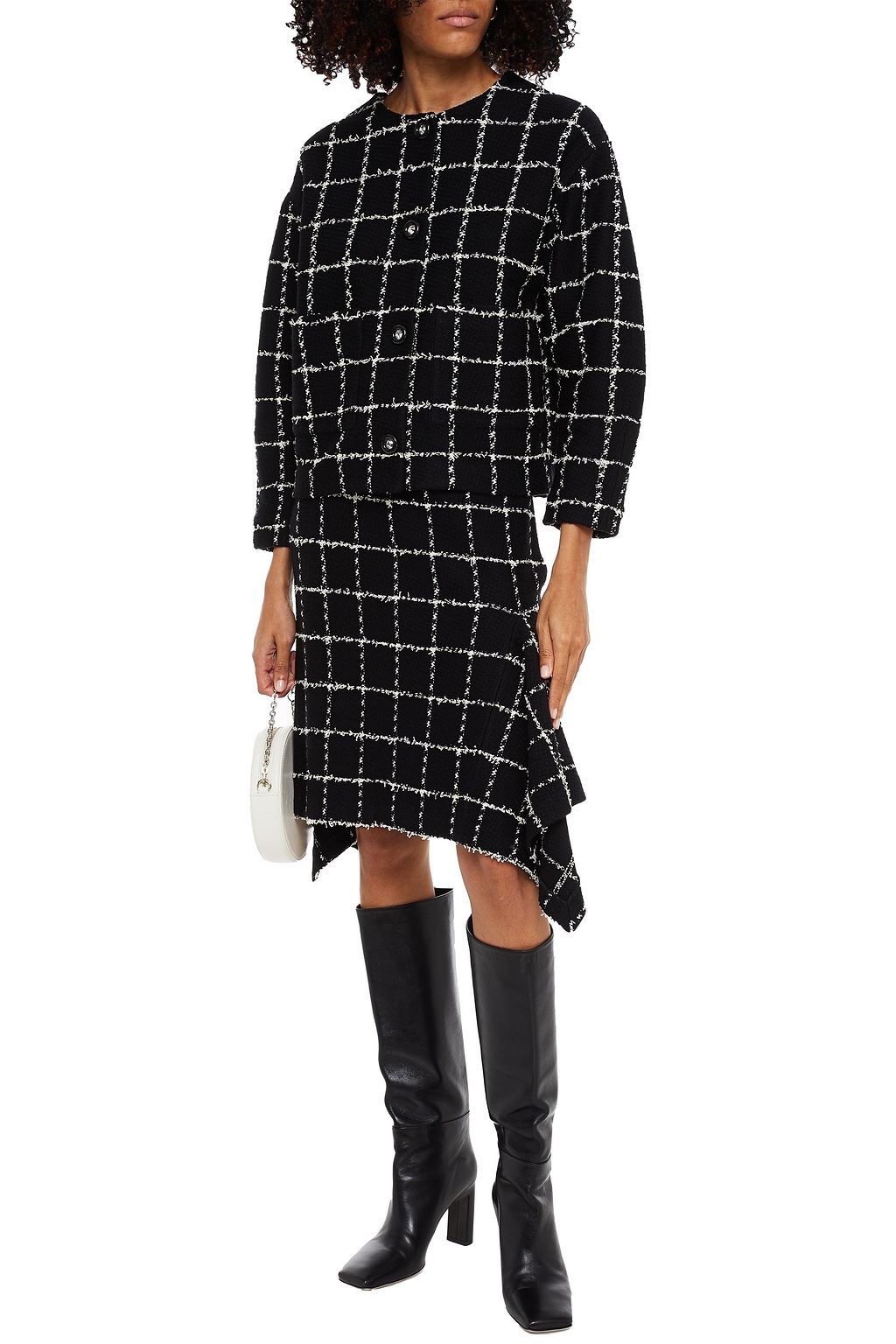 ST. JOHN Draped checked wool-blend skirt